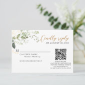 Elegant Gold Greenery Eucalyptus QR Code Wedding  出欠カード (スタンド正面)