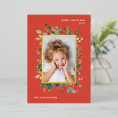 Elegant Gold Greenery | Red with Two Photos 箔シーズンカード (立ち正面)