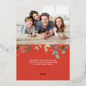 Elegant Gold Greenery | Red with Two Photos 箔シーズンカード (裏面)