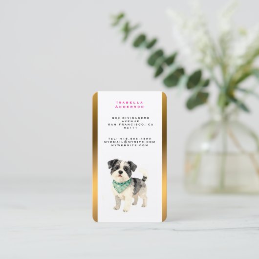 Elegant Gold Grooming Dog Personalized Collection 名刺 (スタンド正面)