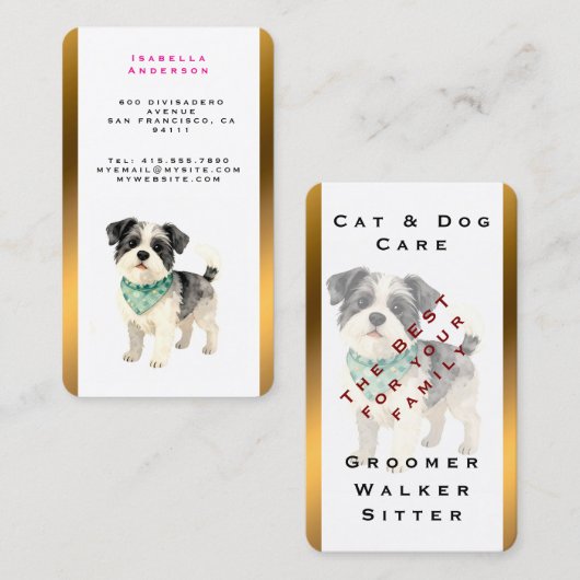 Elegant Gold Grooming Dog Personalized Collection 名刺 (正面/裏面)