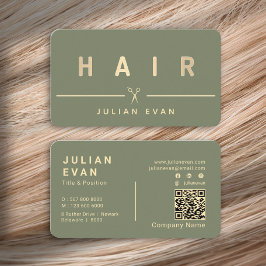 Elegant Gold Hair Scissors Hair Stylist Sage Green 名刺