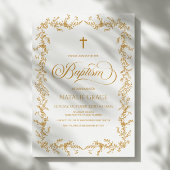 Elegant Gold Hand Drawn Floral Frame Baptism 招待状