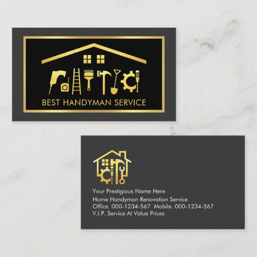 Elegant Gold Handyman Tools Frame 名刺 (正面/裏面)