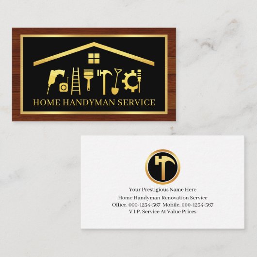 Elegant Gold Handyman Tools Frame On Wood 名刺 (正面/裏面)