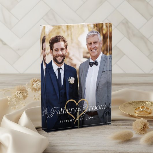 Elegant Gold Heart Father of the Groom Keepsake フォトブロック