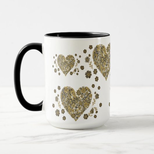 Elegant Gold Hearts & Floral Mug – Romantic Gift マグカップ (左)