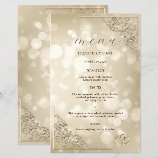 Elegant Gold Hearts Frame Bokeh (正面/裏面)