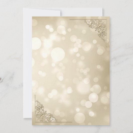 Elegant Gold Hearts Frame Bokeh RSVP   招待状 (裏面)