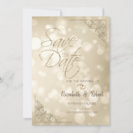 Elegant Gold Hearts Frame Bokeh Save The Date セーブザデート