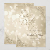 Elegant Gold Hearts Frame Bokeh Save The Date セーブザデート (正面/裏面)