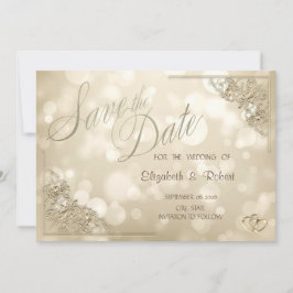 Elegant Gold Hearts Frame Bokeh Save The Date セーブザデート