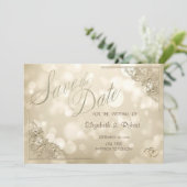 Elegant Gold Hearts Frame Bokeh Save The Date セーブザデート (スタンド正面)