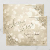Elegant Gold Hearts Frame Bokeh Save The Date セーブザデート (正面/裏面)