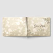 Elegant Gold Hearts Frame Bokeh Wedding ゲストブック (全面)
