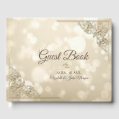 Elegant Gold Hearts Frame Bokeh Wedding ゲストブック (正面)