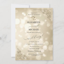 Elegant Gold Hearts Frame Bokeh Wedding 招待状
