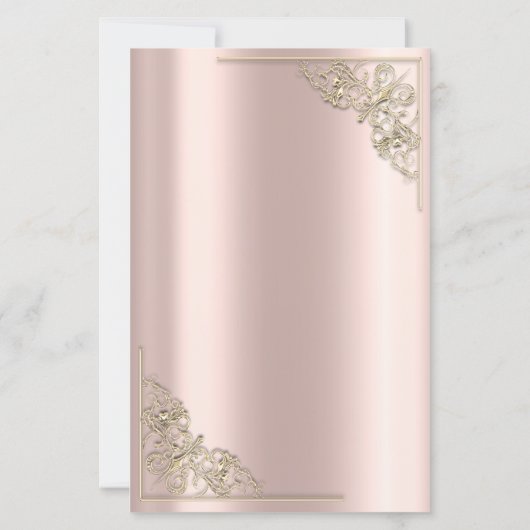 Elegant Gold Hearts Rose Gold Wedding Menu Card (裏面)