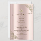 Elegant Gold Hearts Rose Gold Wedding Menu Card (正面)