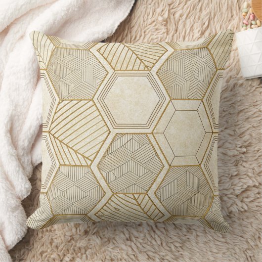 Elegant Gold Hexagon Geometric Pattern - Marble クッション (ブランケット)