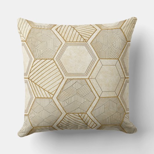 Elegant Gold Hexagon Geometric Pattern - Marble クッション (裏面)