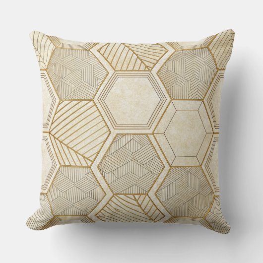 Elegant Gold Hexagon Geometric Pattern - Marble クッション (正面)