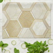 Elegant Gold Hexagon Geometric Pattern - Marble 2 キッチンタオル (折り畳み)