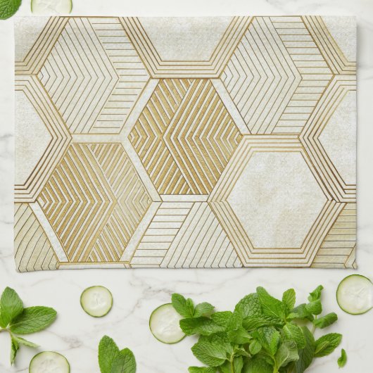 Elegant Gold Hexagon Geometric Pattern - Marble 2 キッチンタオル (折り畳み)