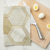 Elegant Gold Hexagon Geometric Pattern - Marble 2 キッチンタオル (四つ折り)