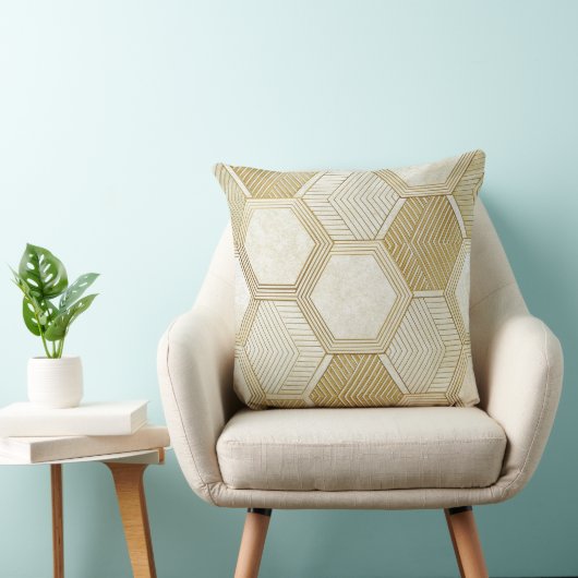 Elegant Gold Hexagon Geometric Pattern - Marble 2 クッション (椅子)