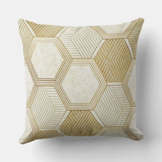 Elegant Gold Hexagon Geometric Pattern - Marble 2 クッション (裏面)