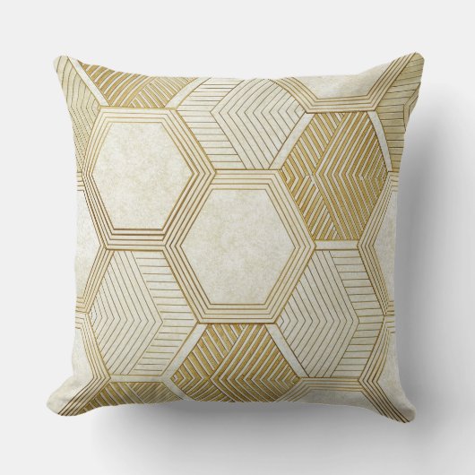 Elegant Gold Hexagon Geometric Pattern - Marble 2 クッション (正面)