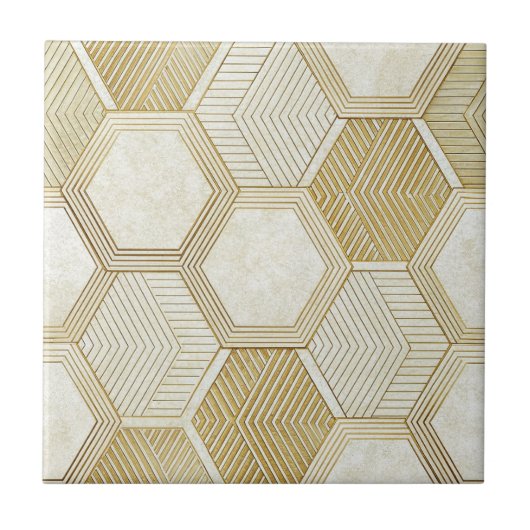 Elegant Gold Hexagon Geometric Pattern - Marble 2 タイル (正面)