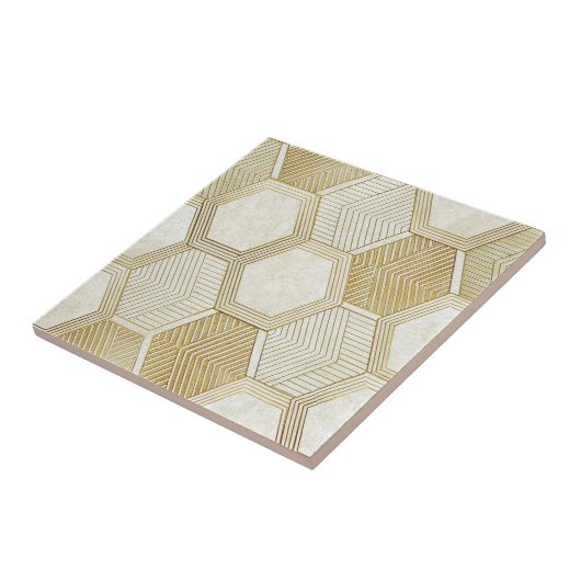 Elegant Gold Hexagon Geometric Pattern - Marble 2 タイル (側面)