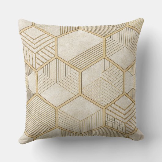 Elegant Gold Hexagon Geometric Pattern - Marble 3 クッション (裏面)