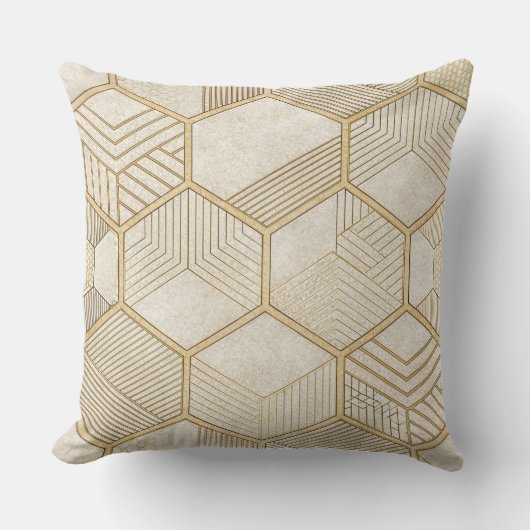 Elegant Gold Hexagon Geometric Pattern - Marble 3 クッション (正面)
