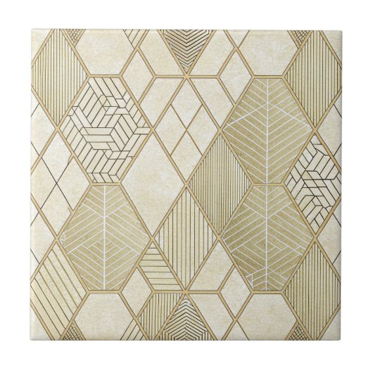 Elegant Gold Hexagon Geometric Pattern - Marble 4 タイル (正面)
