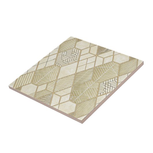 Elegant Gold Hexagon Geometric Pattern - Marble 4 タイル (側面)