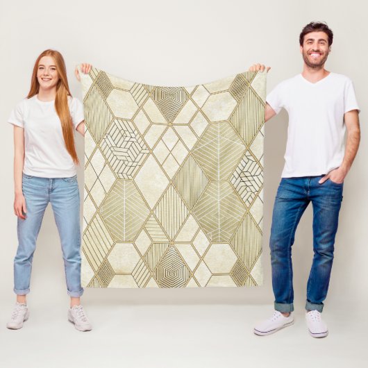 Elegant Gold Hexagon Geometric Pattern - Marble 4 フリースブランケット (インサイチュ)