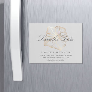Elegant Gold Hibiscus Flower Wedding Save the Date マグネット招待状