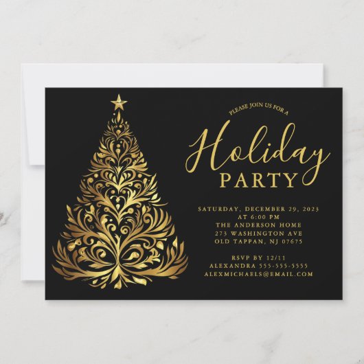 Elegant Gold Holiday Party Invitation 招待状 (正面)
