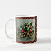 Elegant Gold Holly Christmas Initial Letter A コーヒーマグカップ (左)