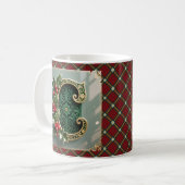 Elegant Gold Holly Christmas Initial Letter C コーヒーマグカップ (正面左)