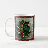 Elegant Gold Holly Christmas Initial Letter C コーヒーマグカップ (左)