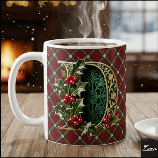 Elegant Gold Holly Christmas Initial Letter D コーヒーマグカップ
