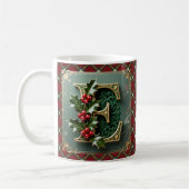 Elegant Gold Holly Christmas Initial Letter E コーヒーマグカップ (左)
