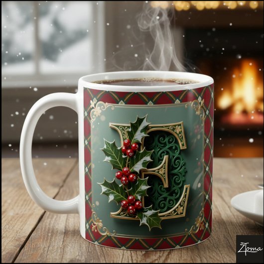 Elegant Gold Holly Christmas Initial Letter E コーヒーマグカップ