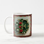 Elegant Gold Holly Christmas Initial Letter F コーヒーマグカップ (左)