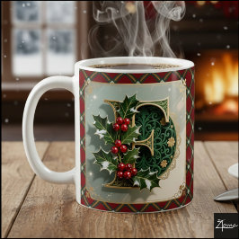 Elegant Gold Holly Christmas Initial Letter F コーヒーマグカップ