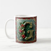 Elegant Gold Holly Christmas Initial Letter G コーヒーマグカップ (左)